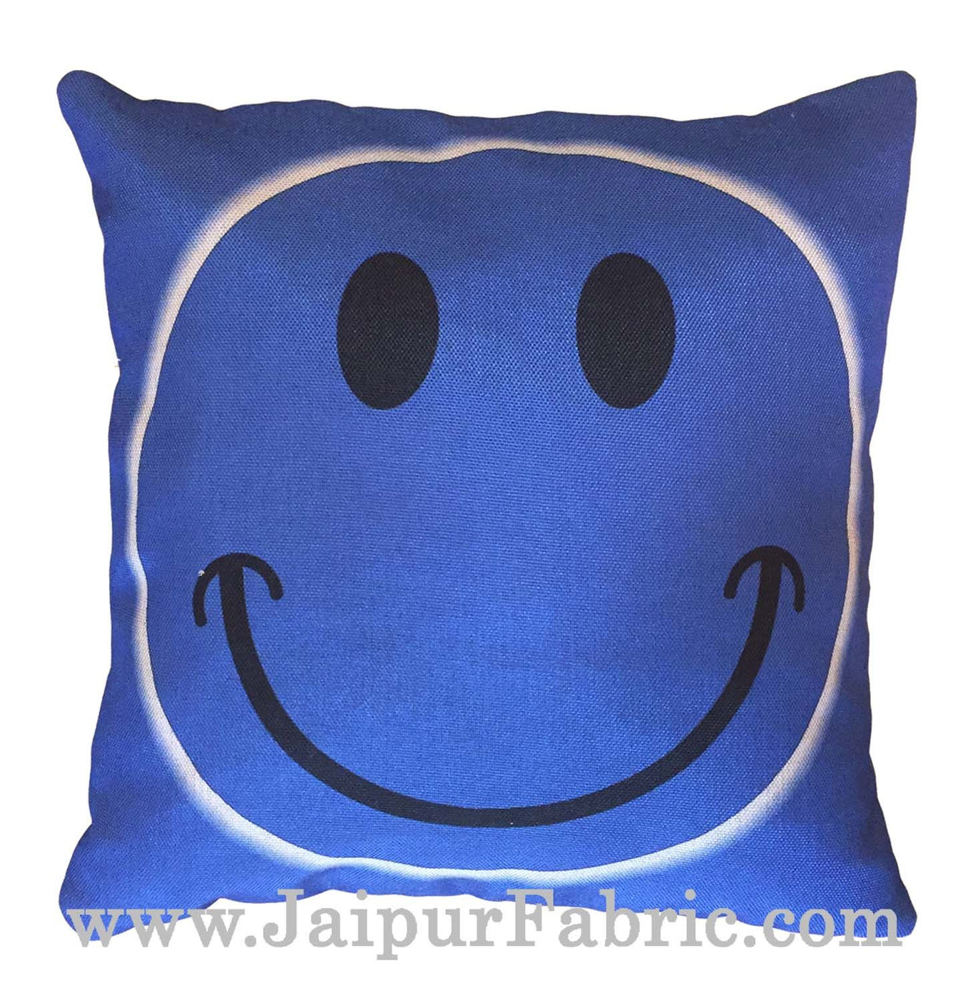 Jute Cushion Cover Digital Print Blue Smiley