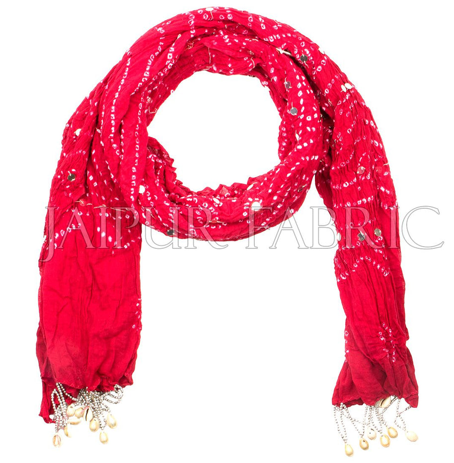 Maroon Bandhej Beads Work Dupatta