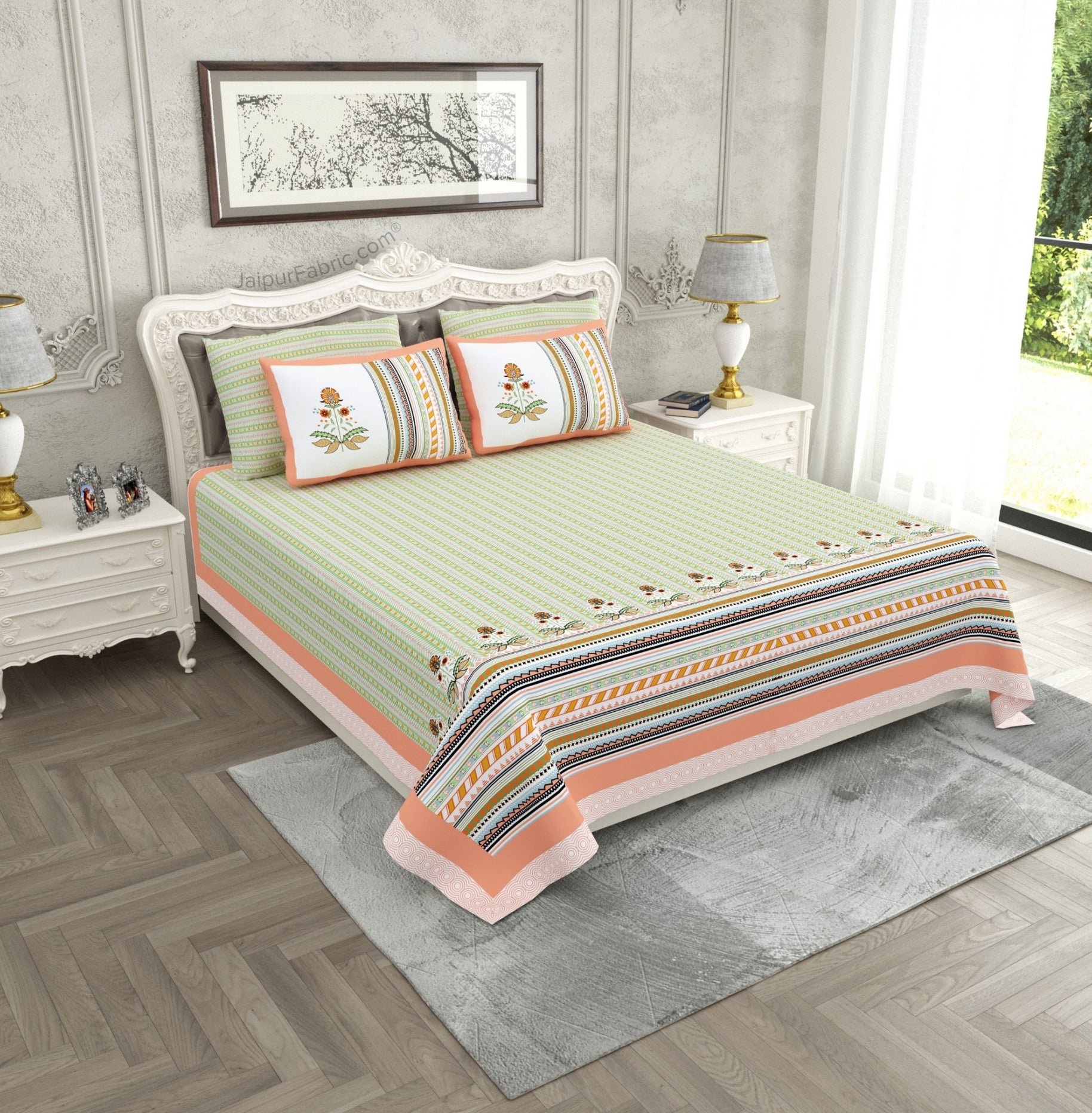 Modern Spread Peach Cotton King Size Bedsheet