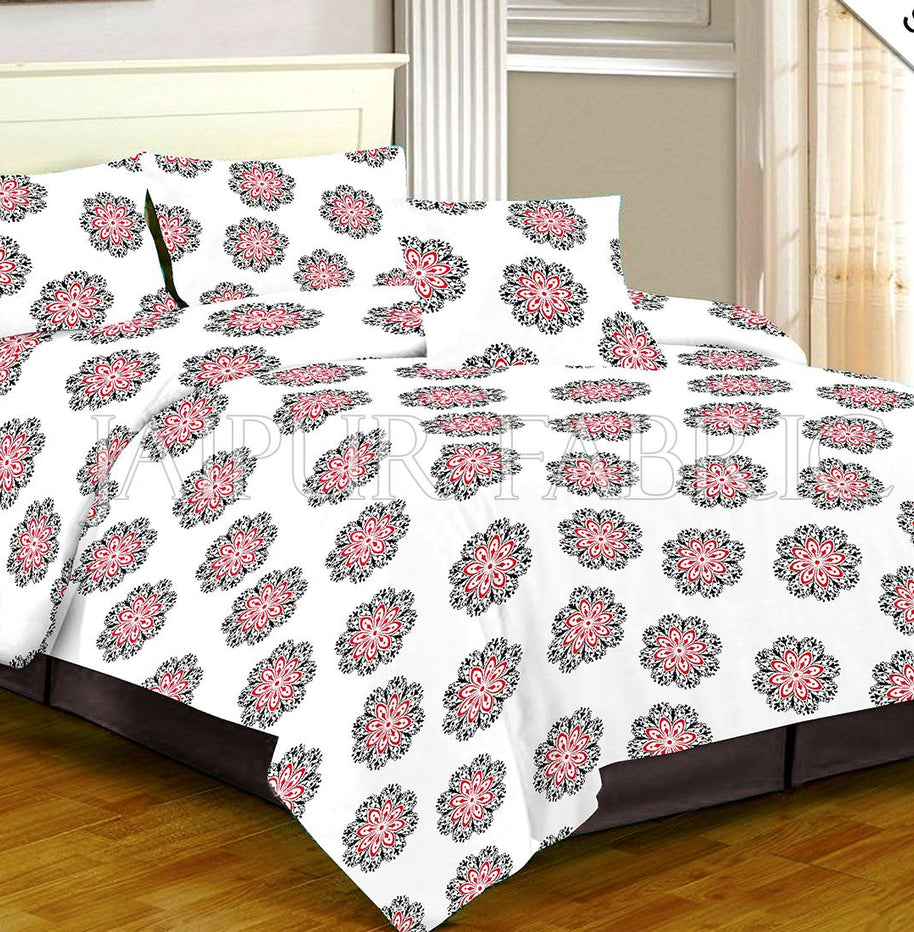 White Base Red and Black Rangoli Print Single Bed Sheet