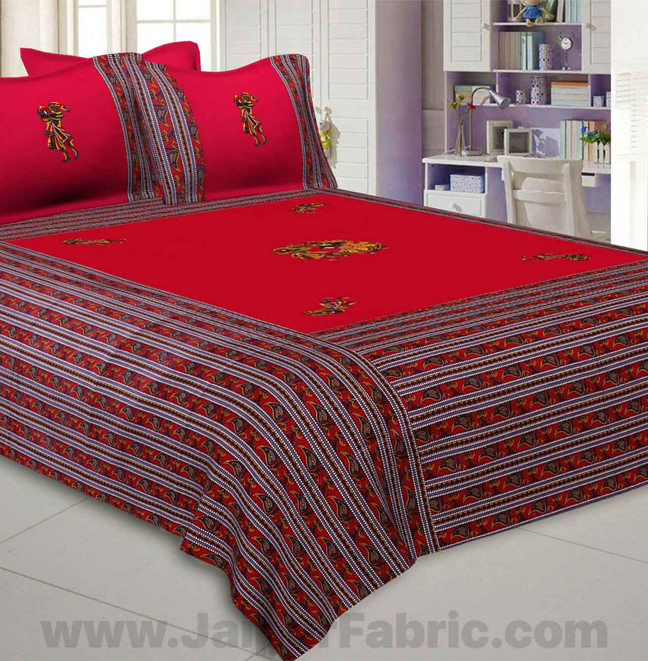 Applique Red Chang Dance Jaipuri  Hand Made Embroidery Patch Work Double Bedsheet