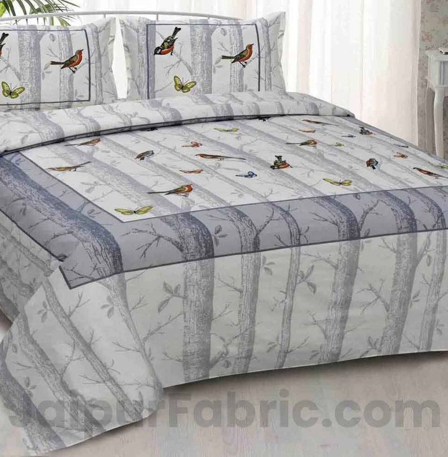 Alexa Bird Pattern Grey Sparrow  King Size Double Bedsheet