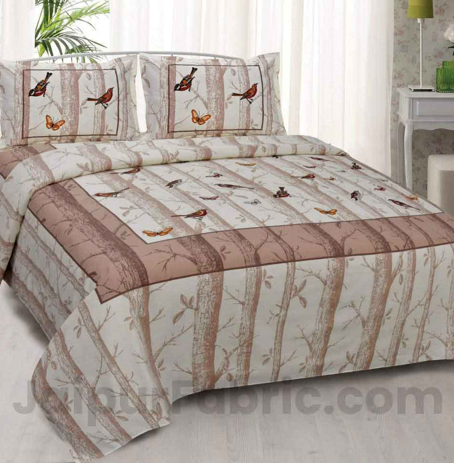 Alexa Bird Pattern Brown Sparrow King Size Double Bedsheet