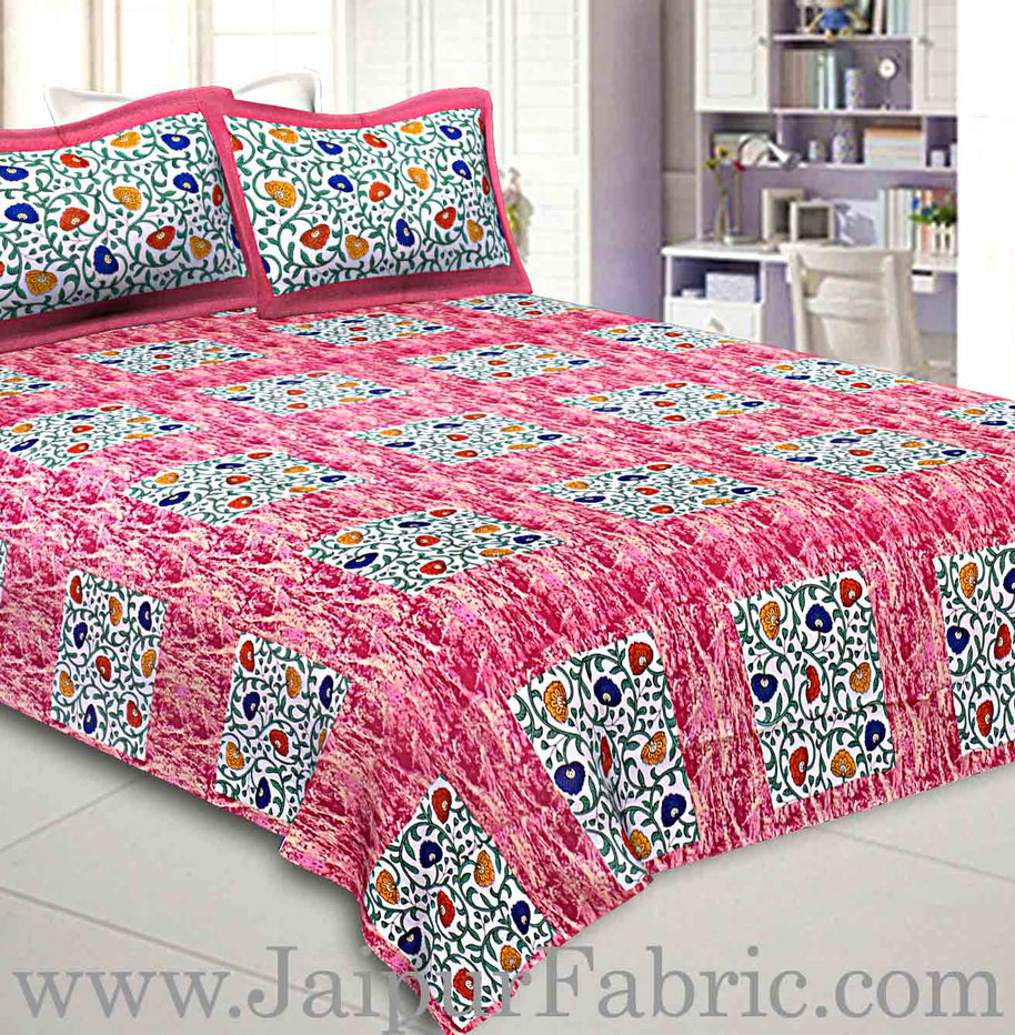 Pure Cotton 240 TC Double bedsheet in pink box floral pattern