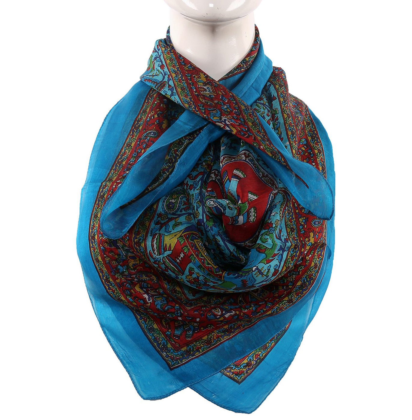 Silk Scarf Firozi Border Animal Print