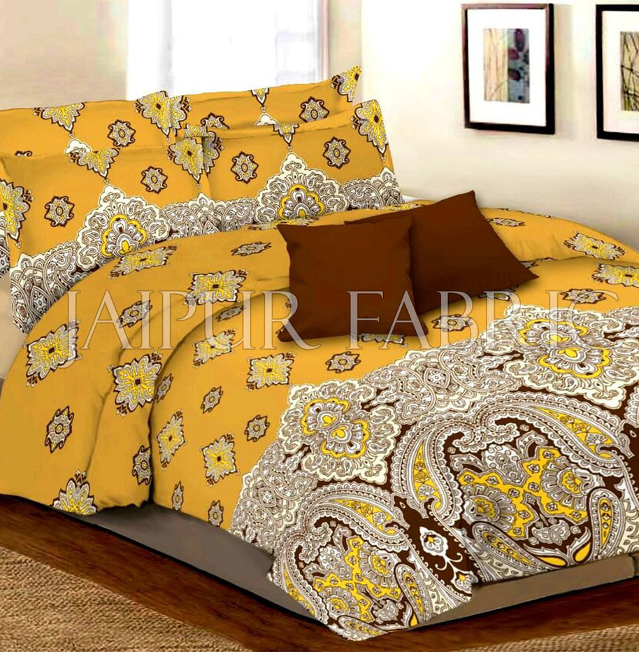 Mustard Color with Brown Royal Rajasthani Print Single Bed Sheet