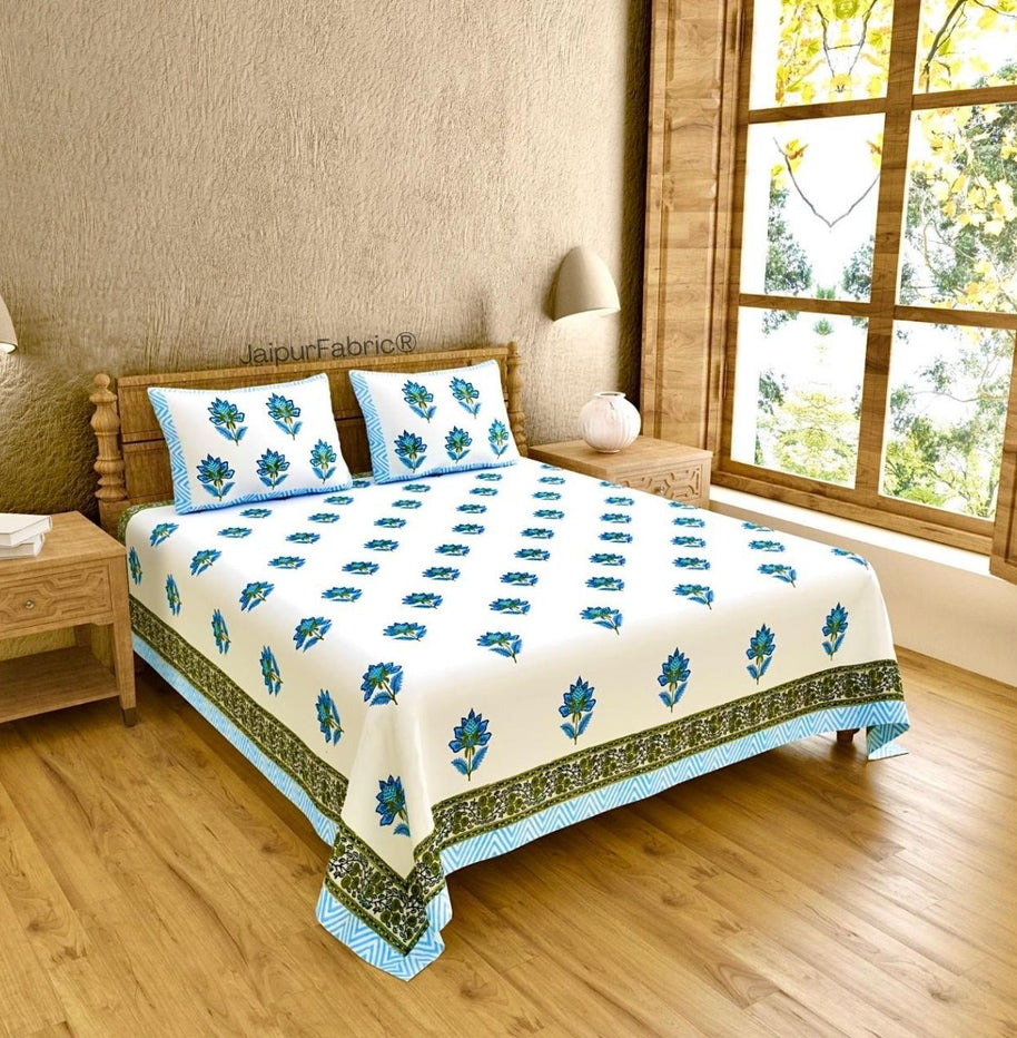 Curated Block Print 400 TC Pure Cotton King Size Bedsheet for Elegant Bedrooms