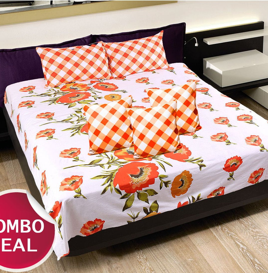 COMBO20 - Set Of Double Bed Sheet and 3 Cushion Covers