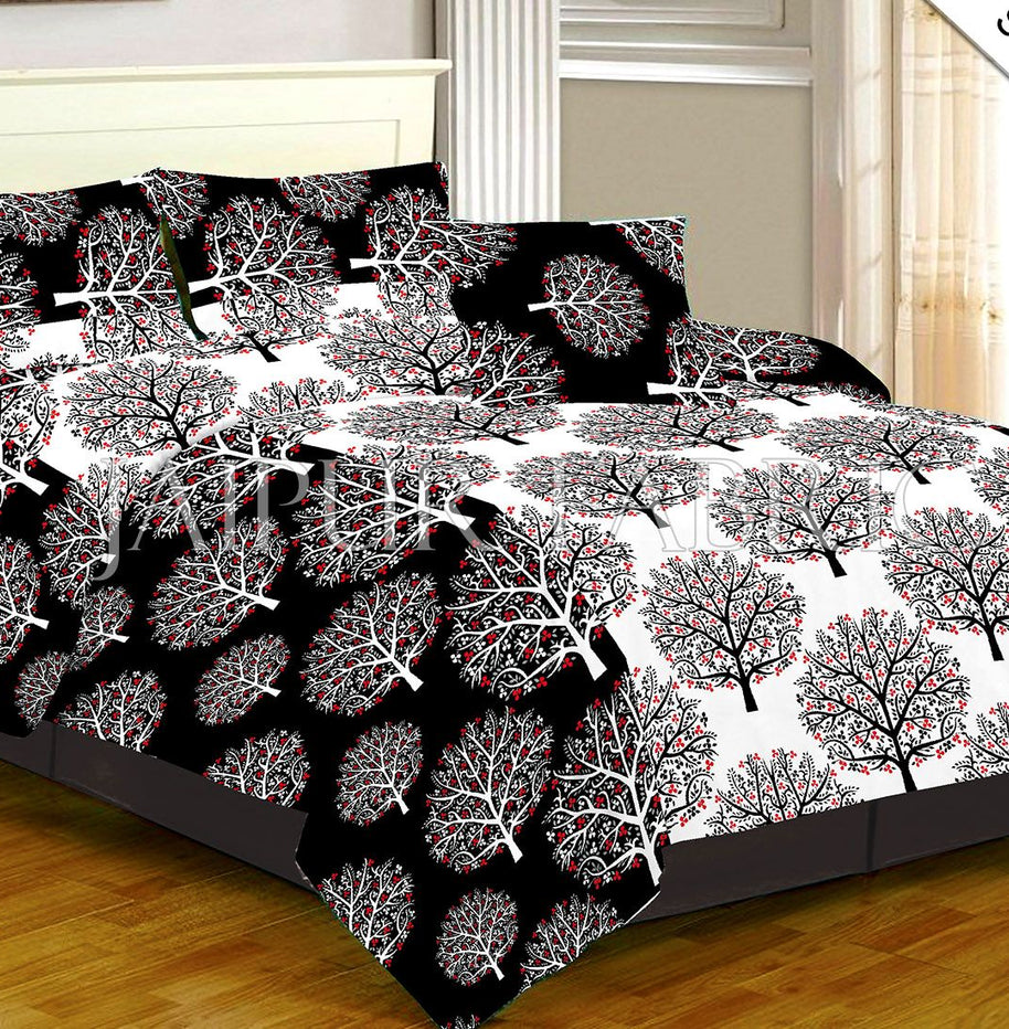 White Base Black Tree Print Single Bed Sheet