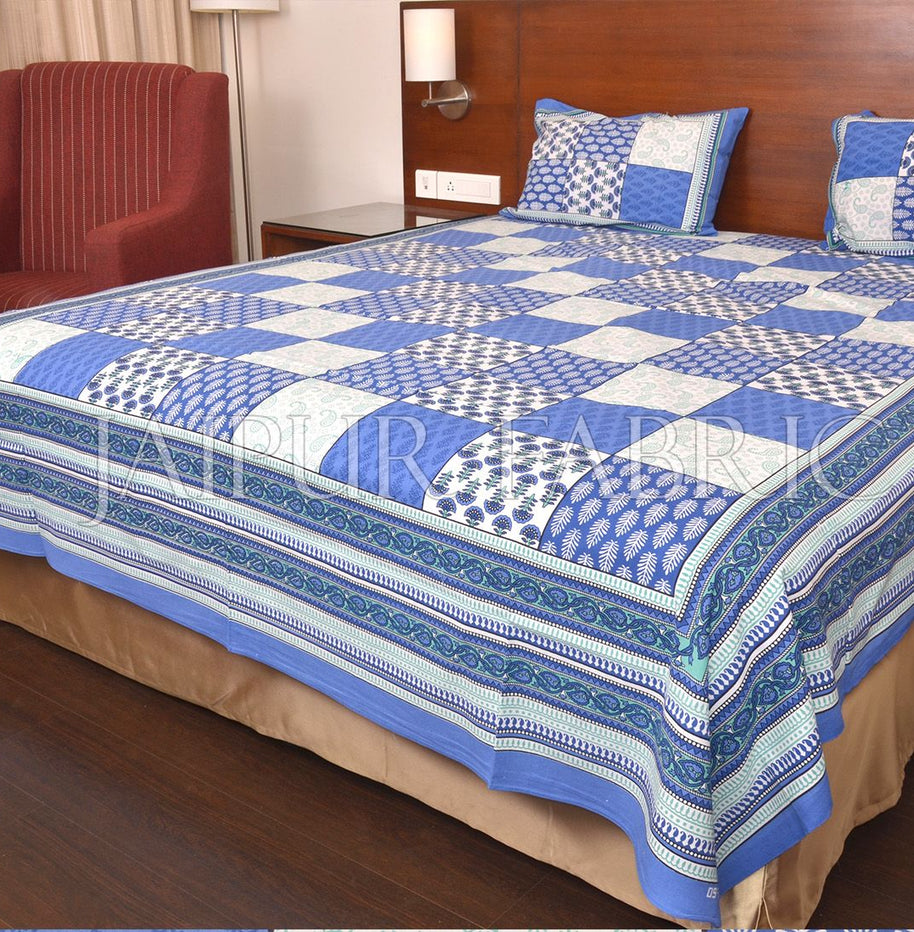 Blue Tropical Print Double Bed Sheet