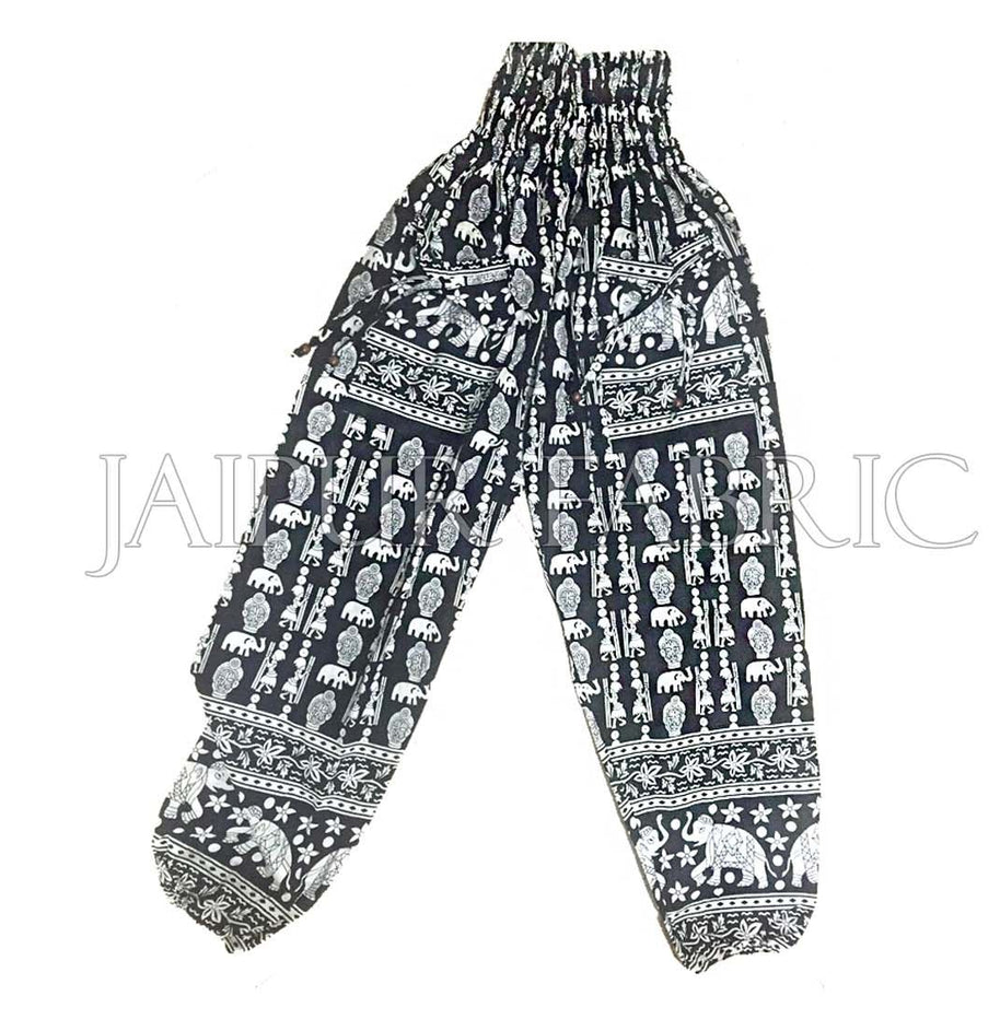 Black and White Elephant Block Print Cotton Afghani