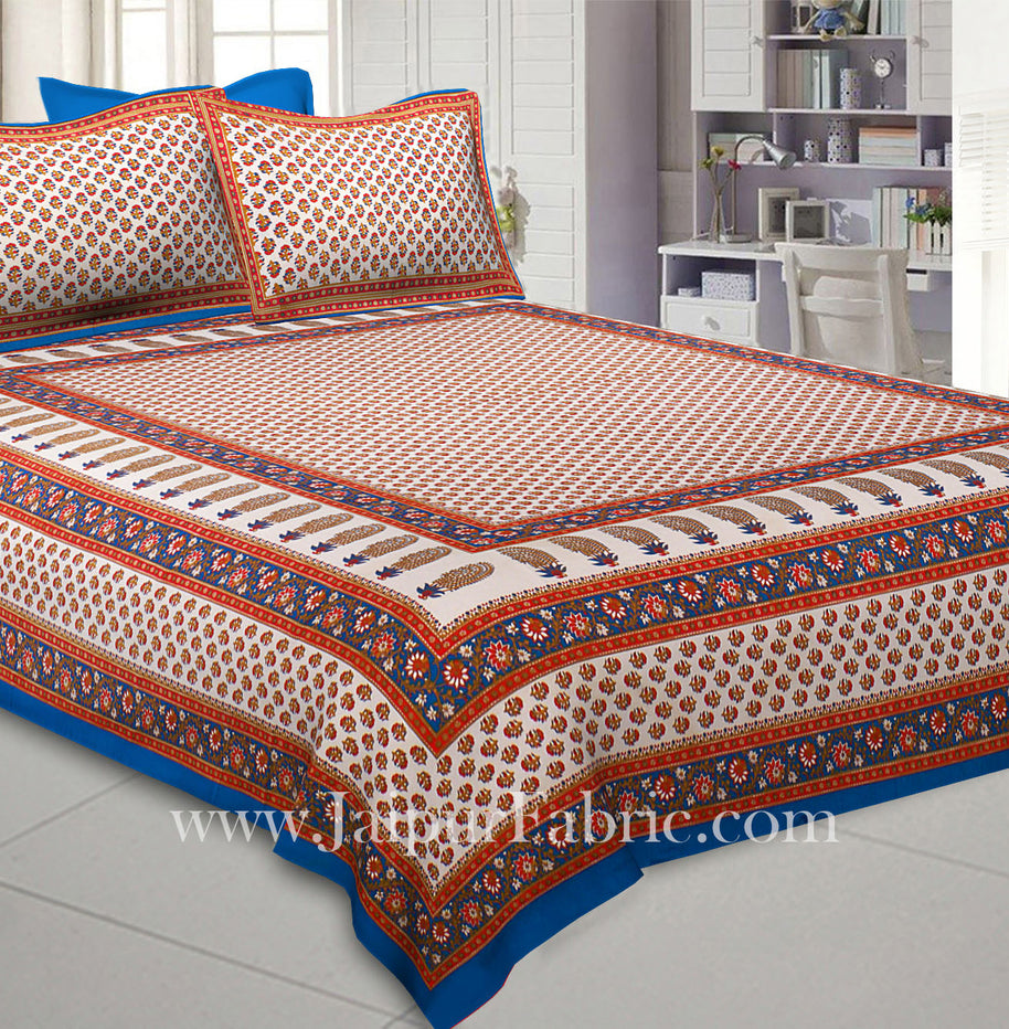 Blue Boota Gold Work Double Bedsheet