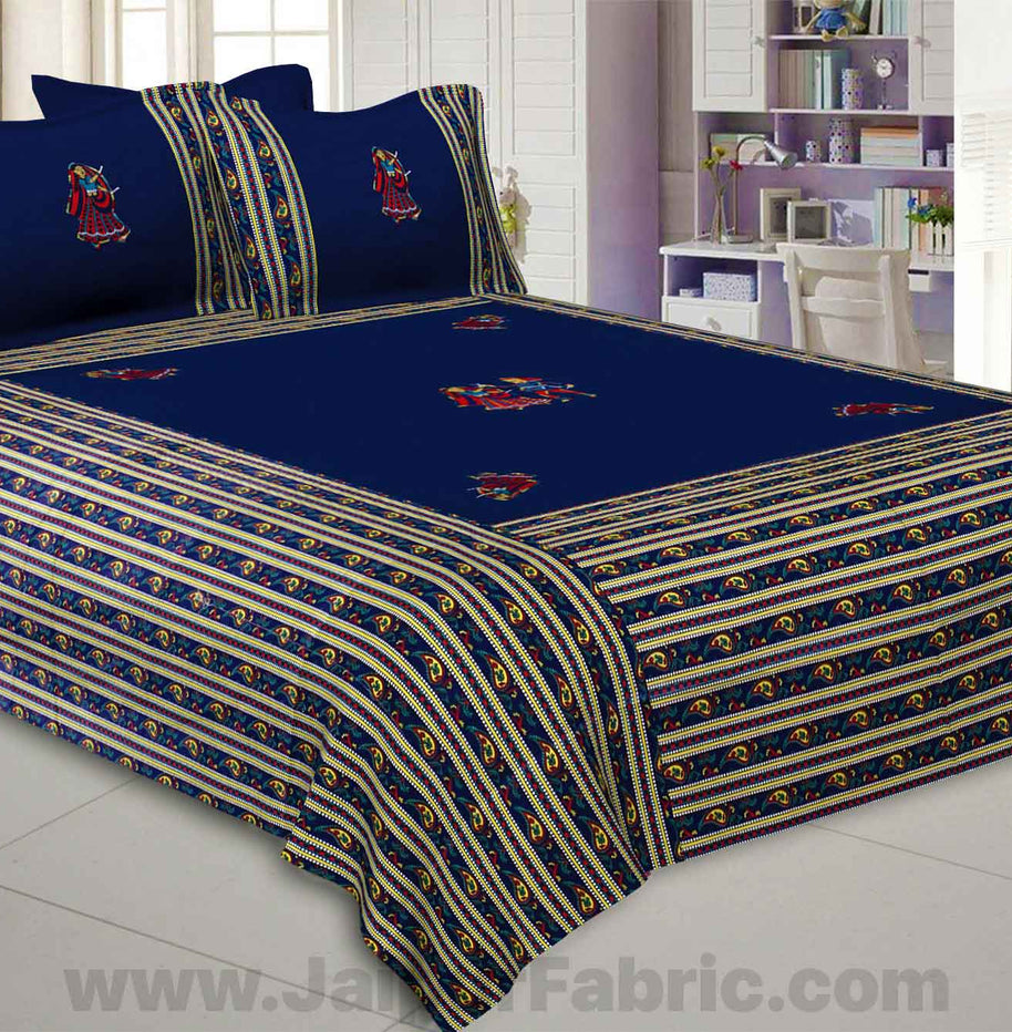 Applique Blue Dandiya Jaipuri  Hand Made Embroidery Patch Work Double Bedsheet