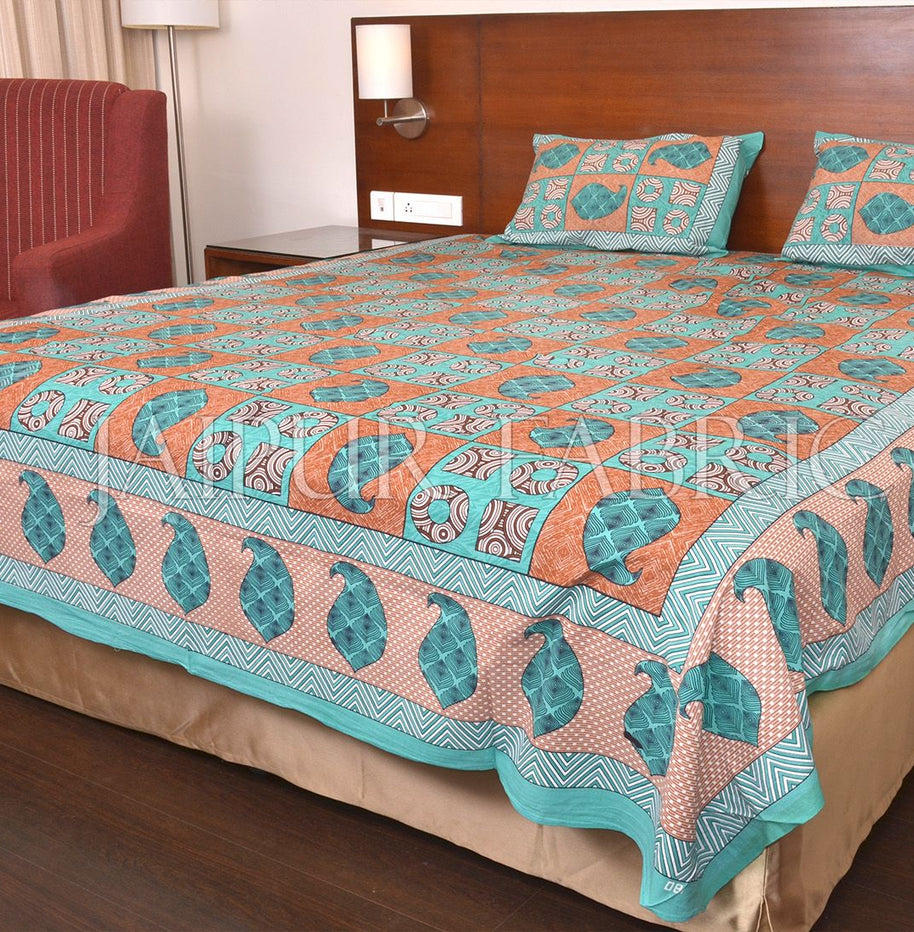 Keri Print  Brown Color Base with Green Shade Double Bed Sheet