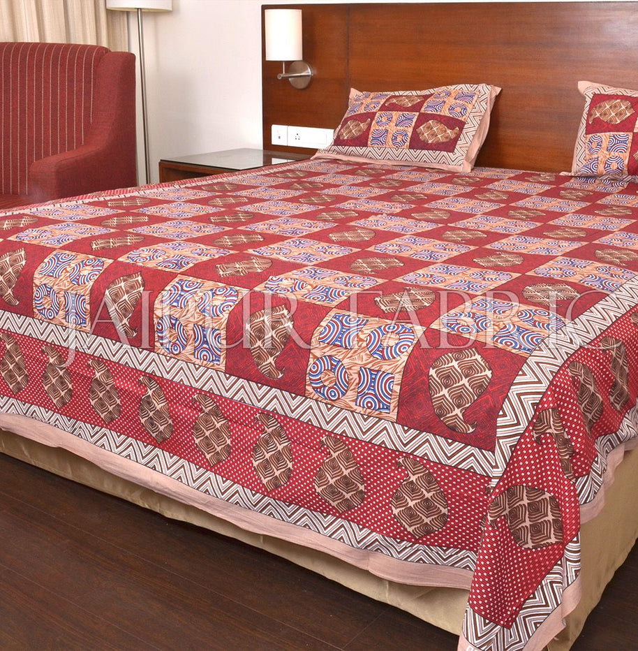 Keri Print  Red Color Base with Brown Shade Double Bed Sheet