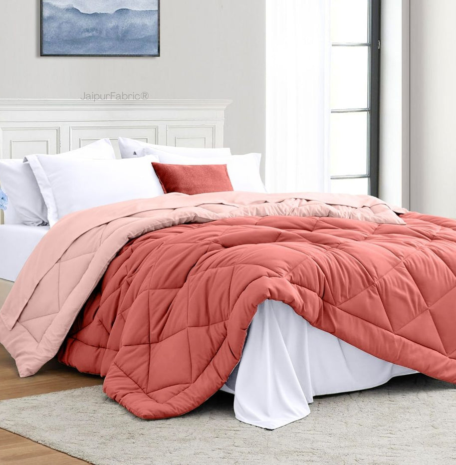 Coral Peach - Creamy Beige Double Bed Comforter