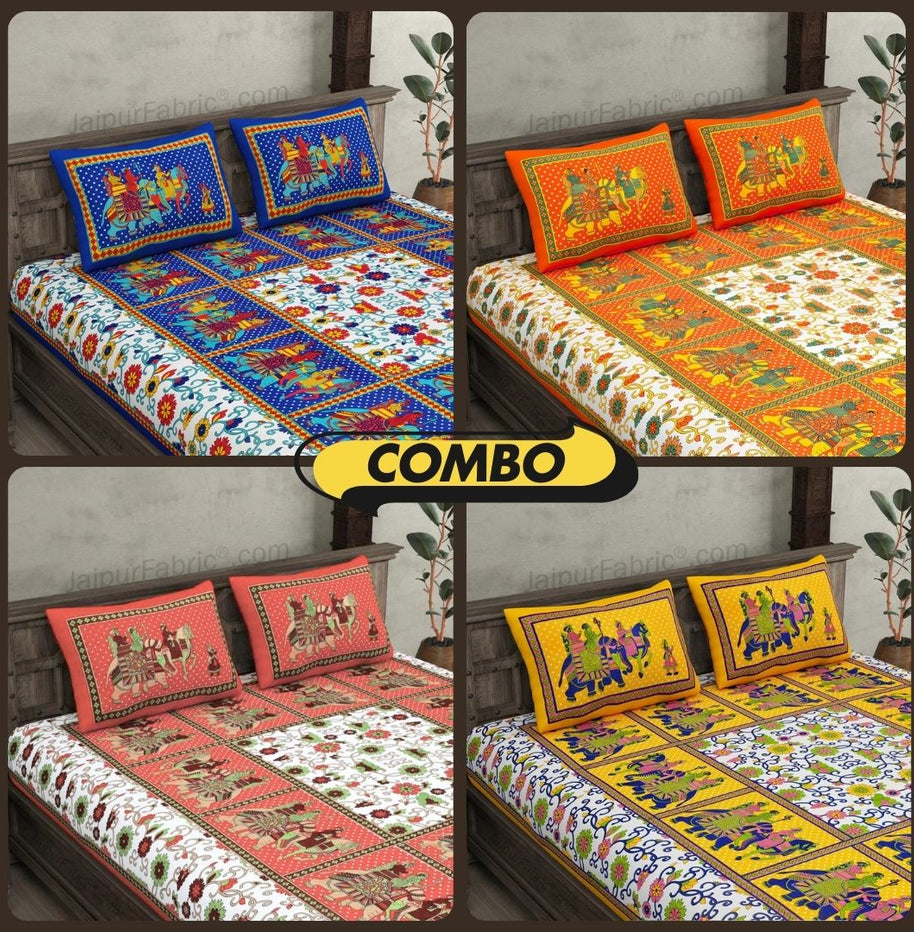 COMBO101 Beautiful Multicolor 4 Bedsheet + 8 Pillow Cover