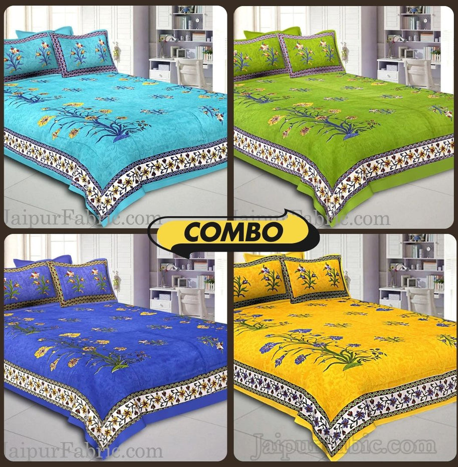 Tree Print Cotton Double Bedsheet Combo of 4