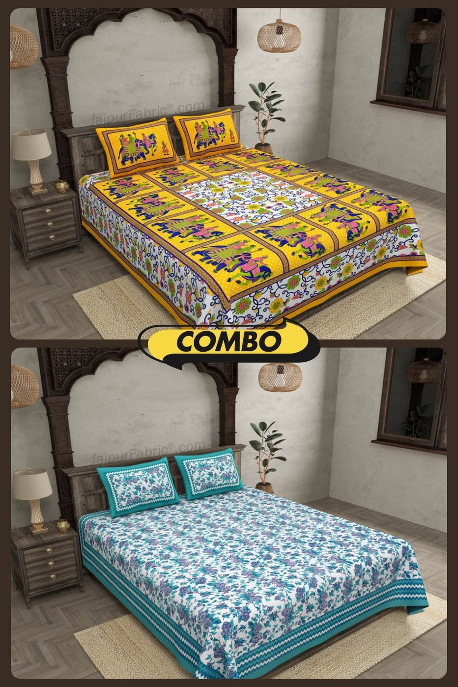 COMBO351 Beautiful Multicolor 2 Bedsheet + 4 Pillow Cover