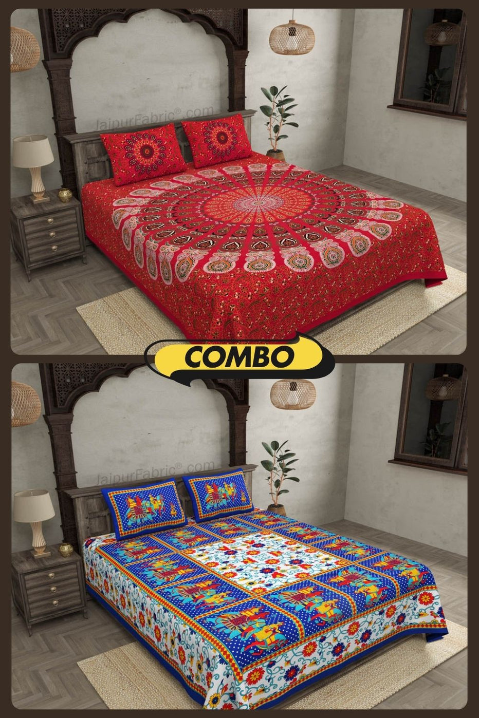 COMBO354 Beautiful Multicolor 2 Bedsheet + 4 Pillow Cover