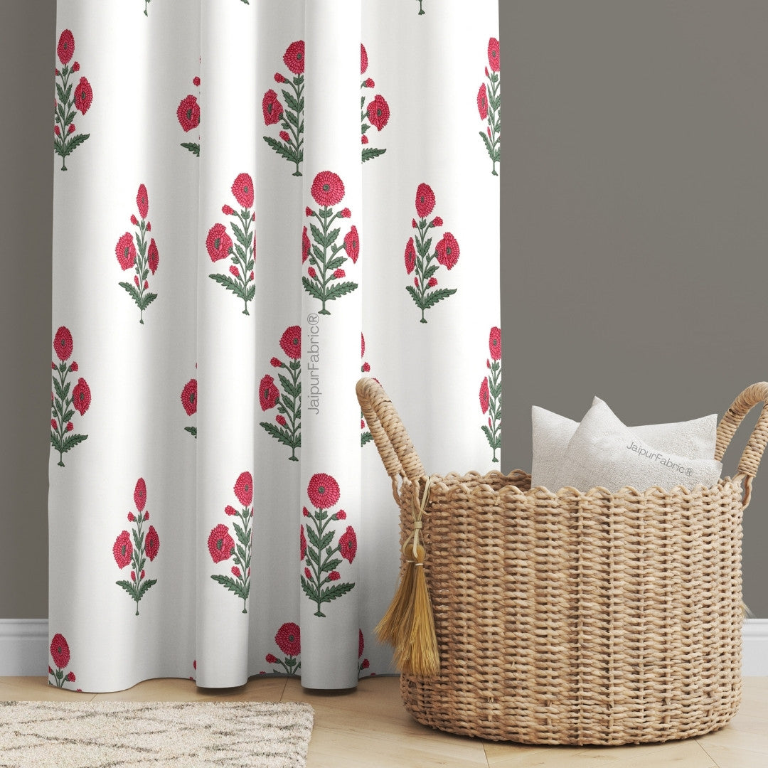 Ocean Enclave Handblock Red Flowers and Green Leaves Curtains