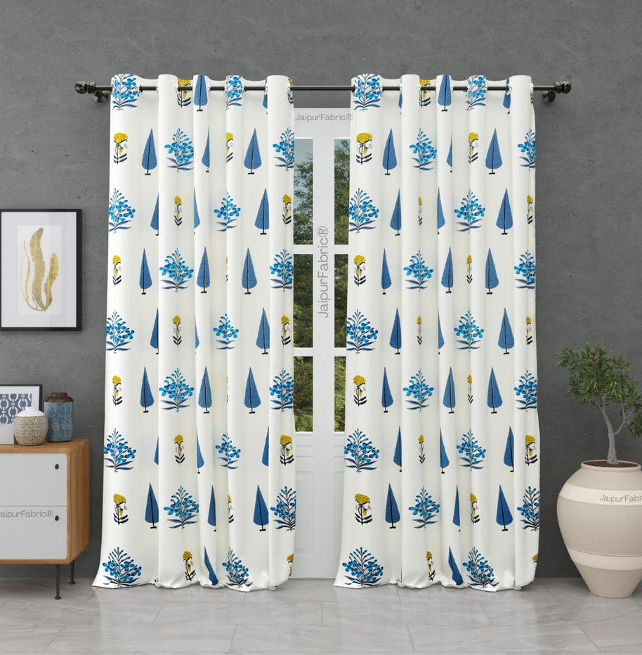 Beautiful Plarsh Floral Premium Hand Blocks of India Cotton Curtains