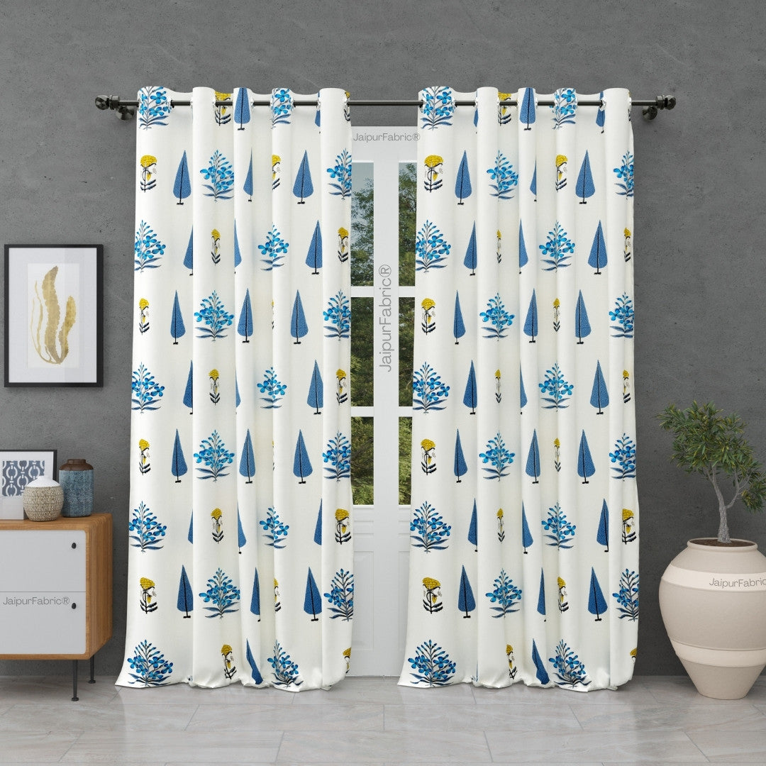 Beautiful Plarsh Floral Premium Hand Blocks of India Cotton Curtains