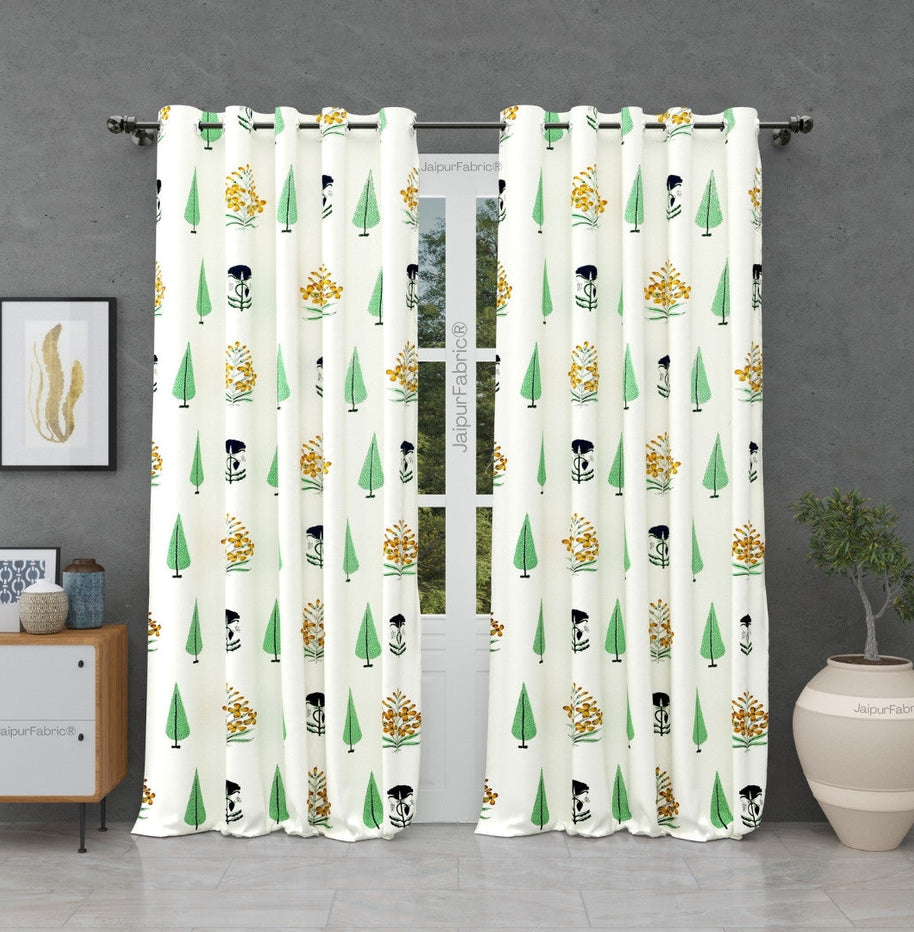 Vintage Flora Hand Block 100% Cotton Premium Curtains