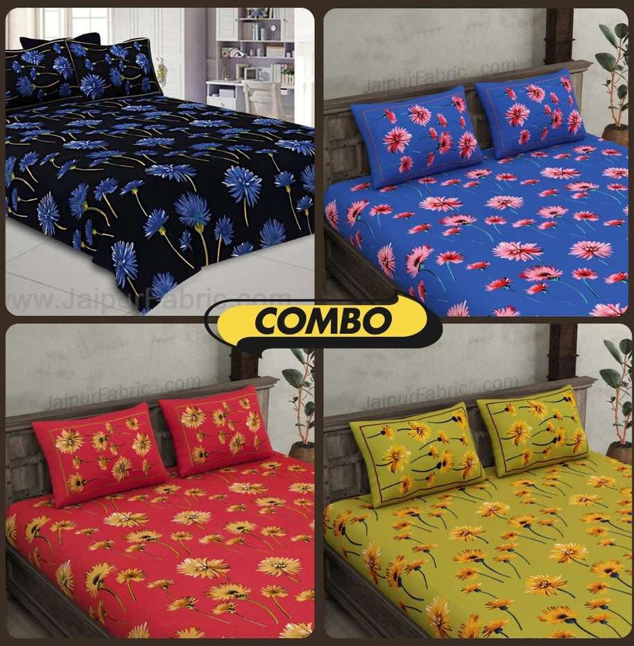 Sun Flower Double Bedsheet Combo of 4