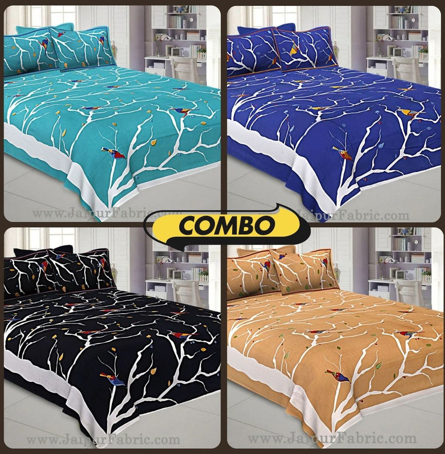 Indian Sparrow Double Bedsheet Combo of 4