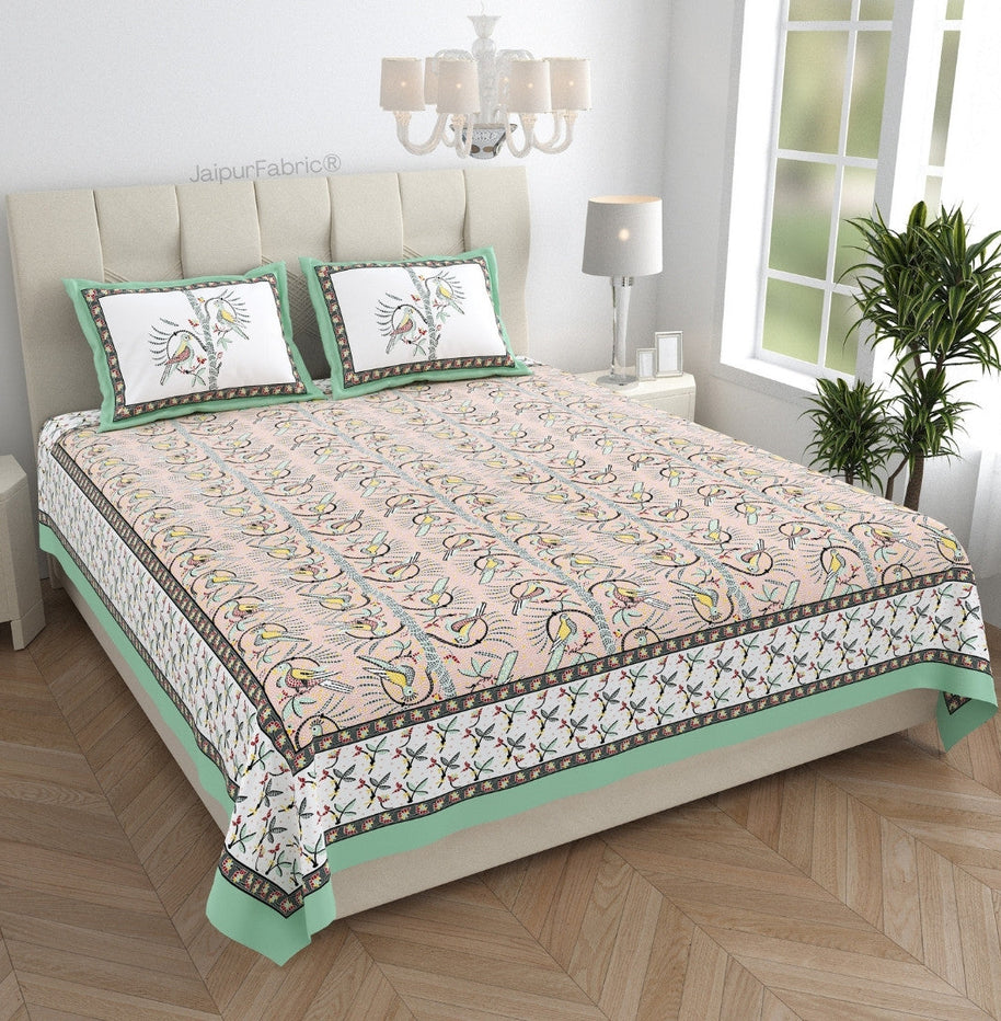 Perky Parrots Peach Pure Cotton King Size Bedsheet