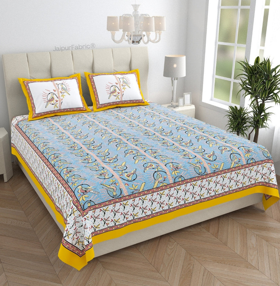 Perky Parrots Blue Pure Cotton King Size Bedsheet