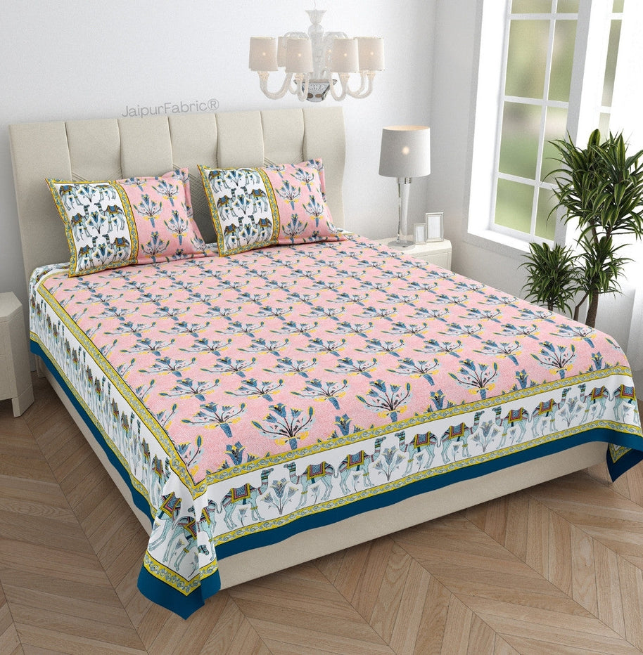 Floral Corsage Peach Pure Cotton King Size Bedsheet