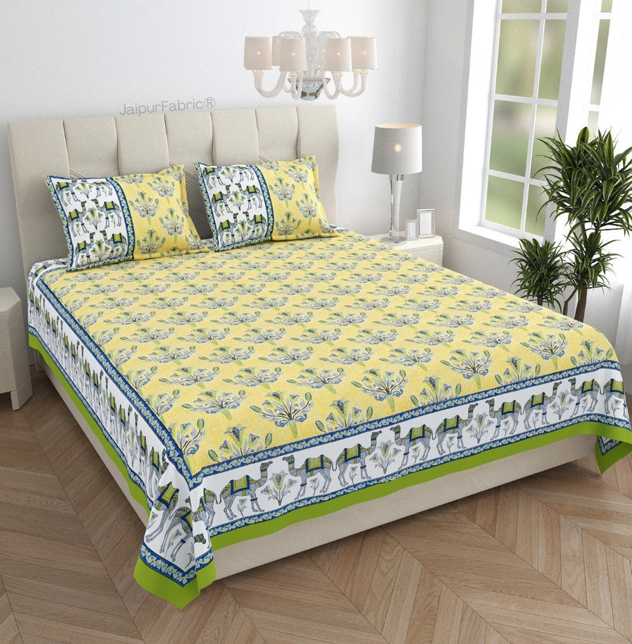 Floral Corsage Yellow Pure Cotton King Size Bedsheet