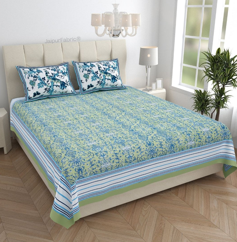 Peacock Park Green Pure Cotton King Size Bedsheet