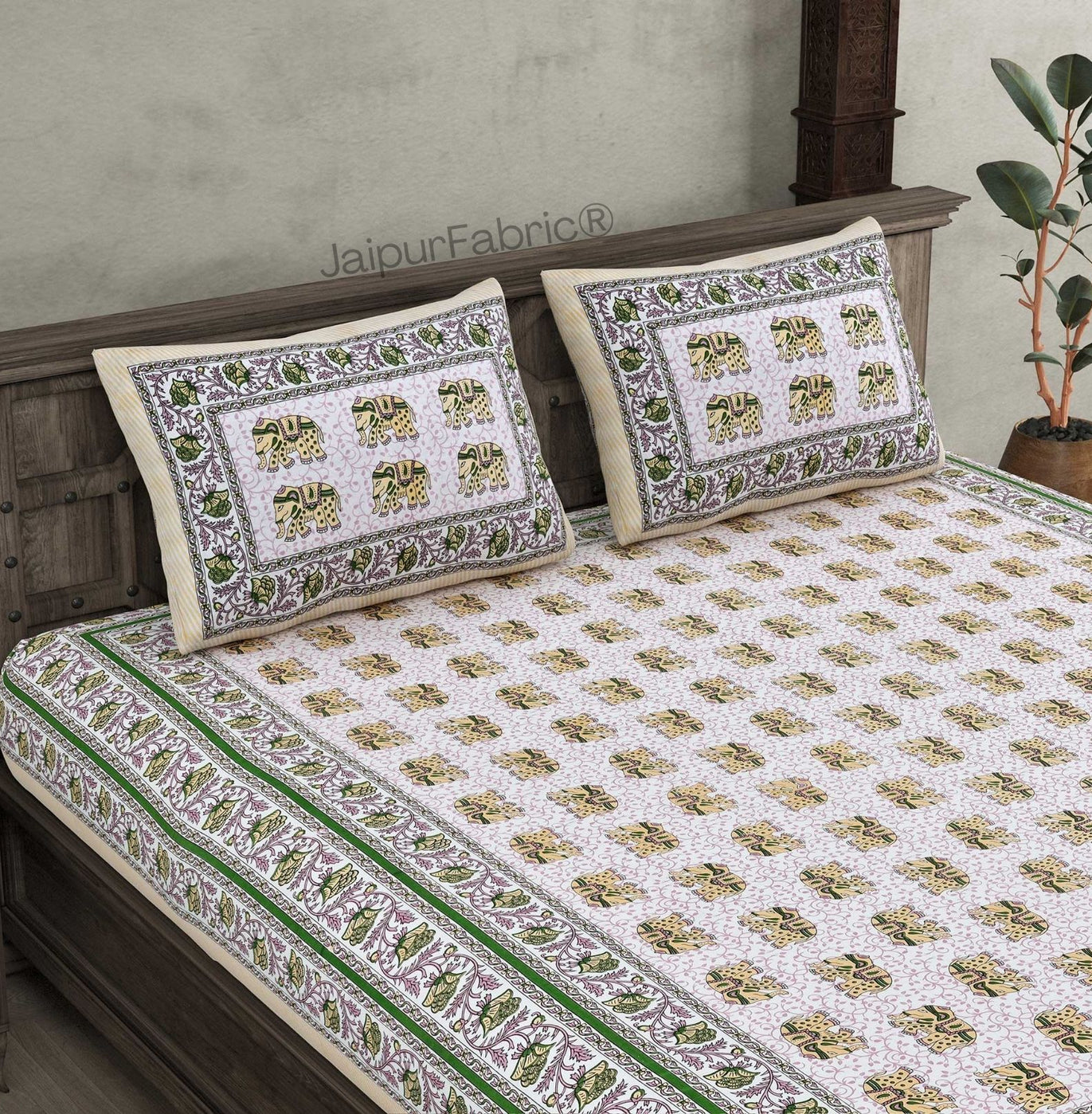 Royal Baarat Green Pure Cotton Double Bedsheet