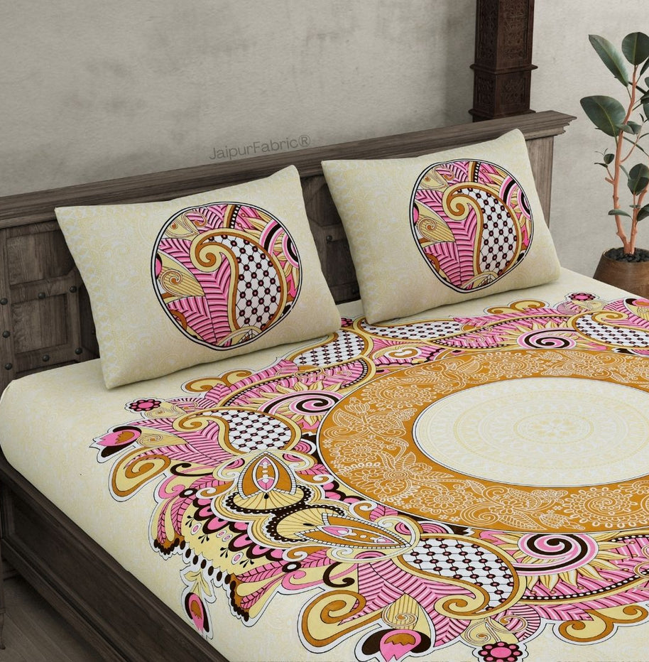 Cosmic Kolam Amber Brown Double Bedsheet