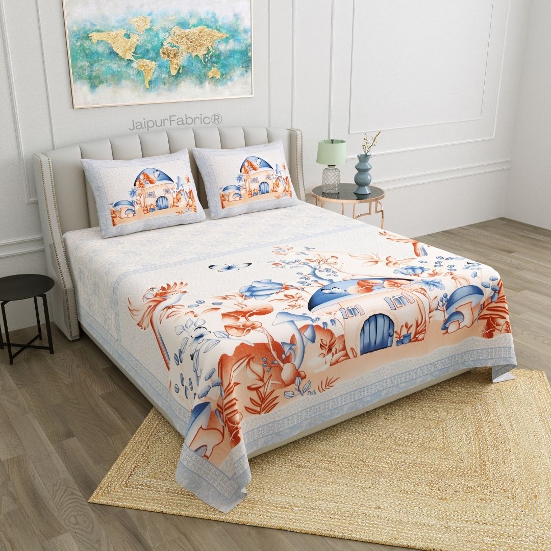 Dreamy Woodland Forest Blue Pure Cotton Double Bedsheet