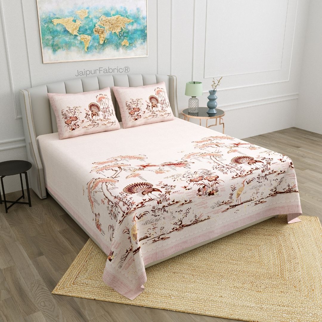 Peacock Paradise Rust Pure Cotton Double Bedsheet