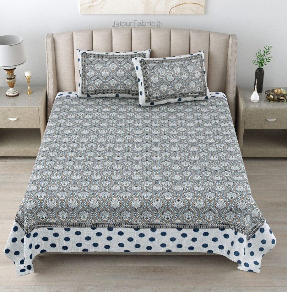 Charming Grey and Blue Polka Dot Pure Cotton Double Bedsheet