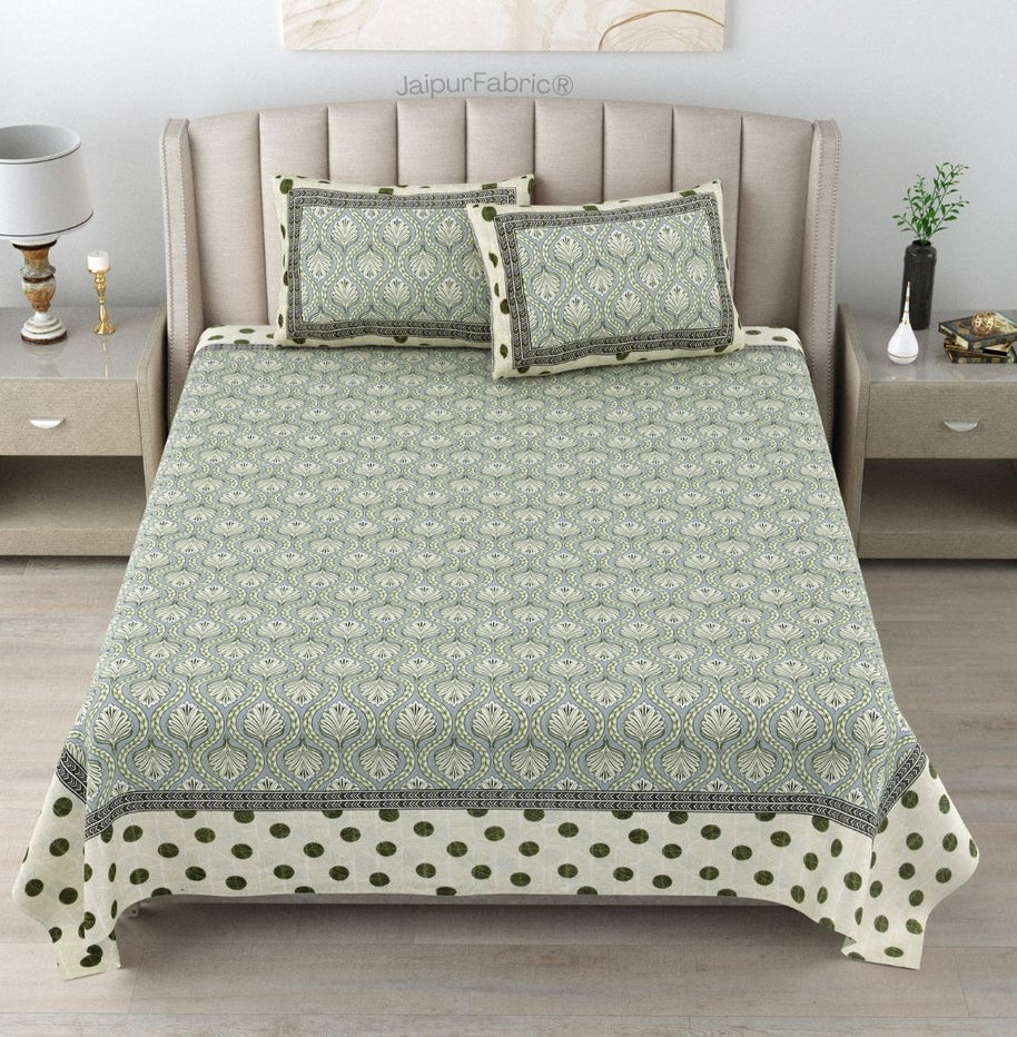 Charming Green Polka Dot Pure Cotton Double Bedsheet