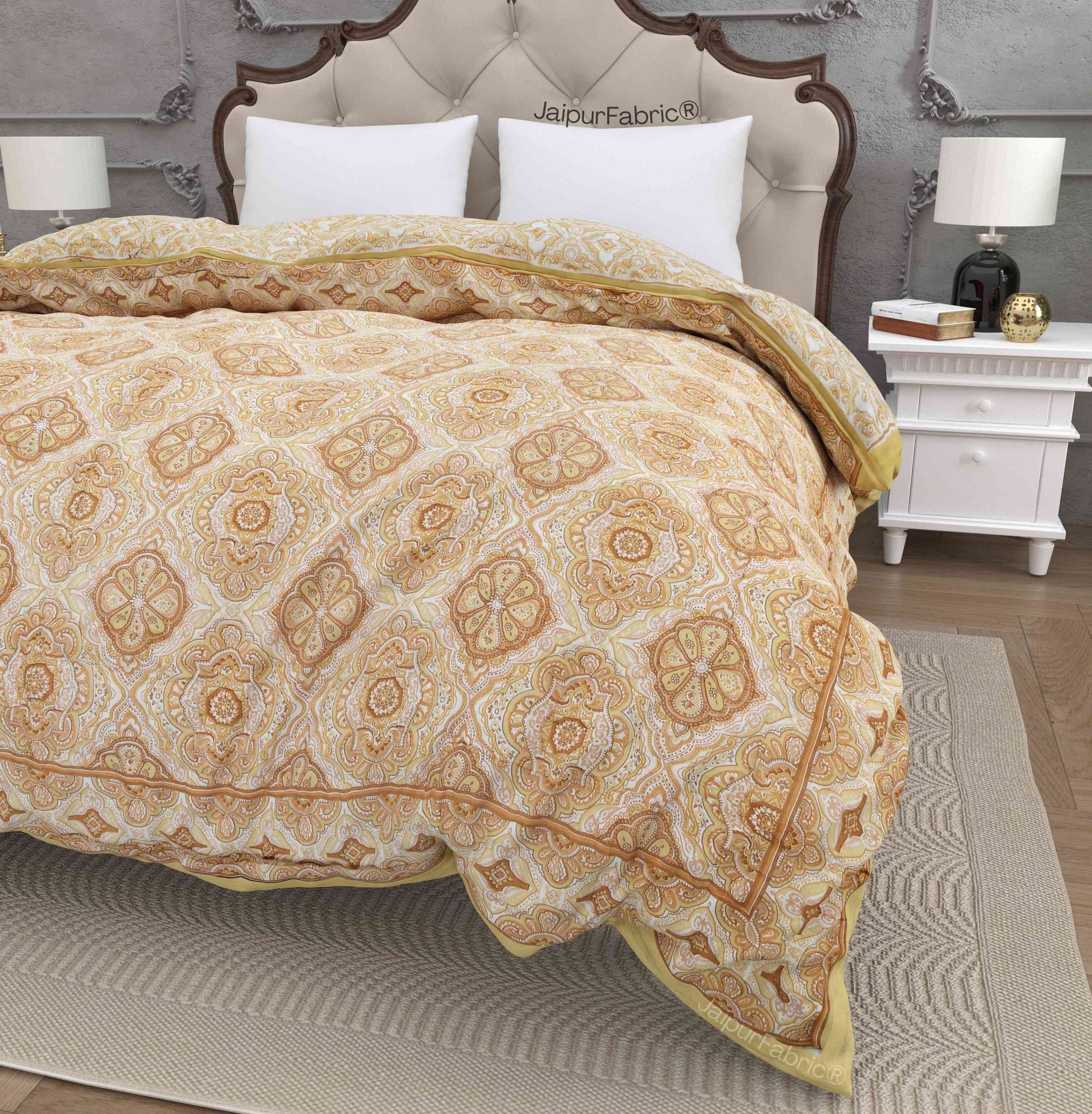 Reversible Quilt Rajai with Golden Corn Dual-Design Print for Stylish Bedrooms