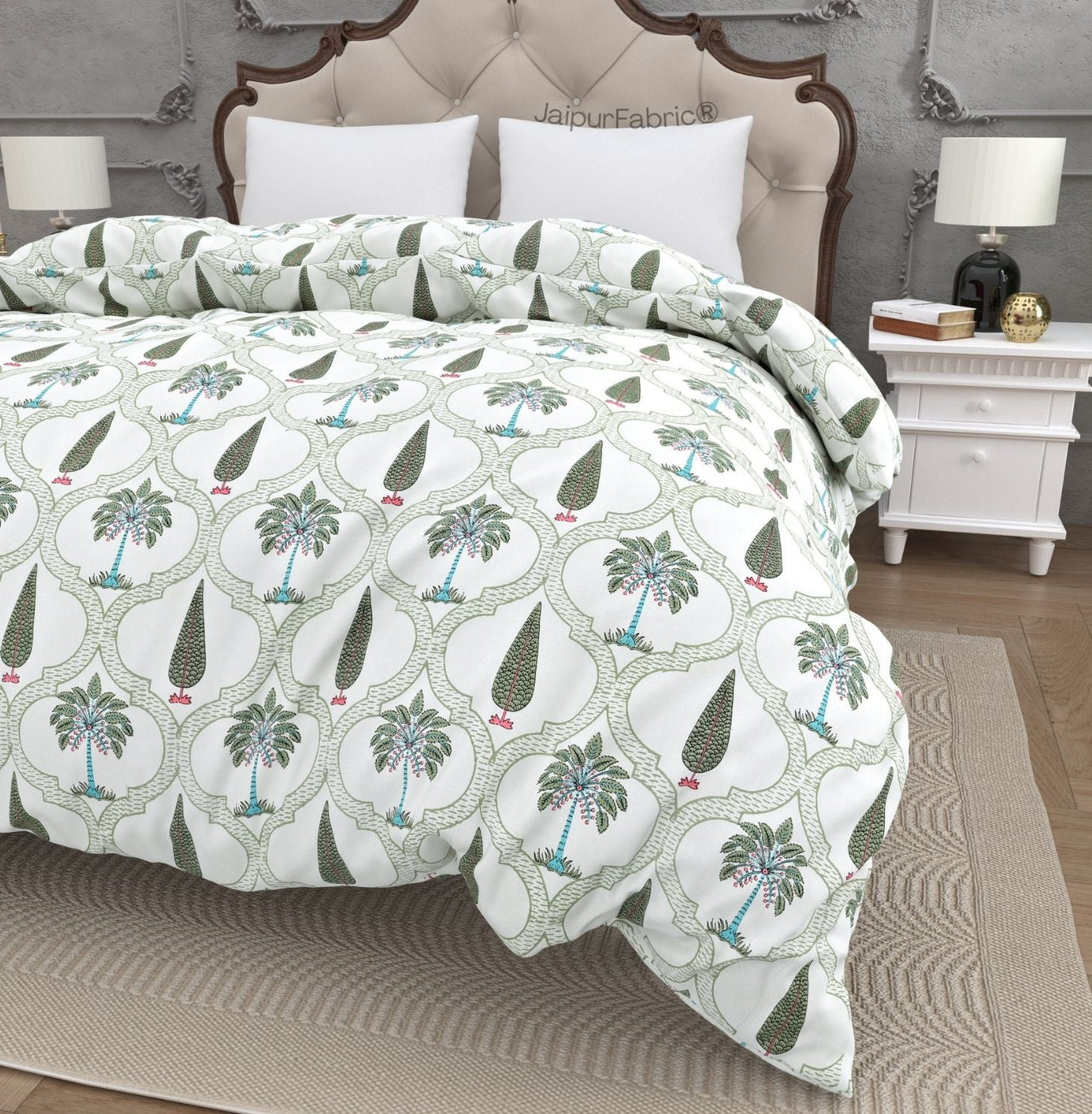 Hand Block Printroots Printed Double Bed Quilt with Intricate Floral Designs