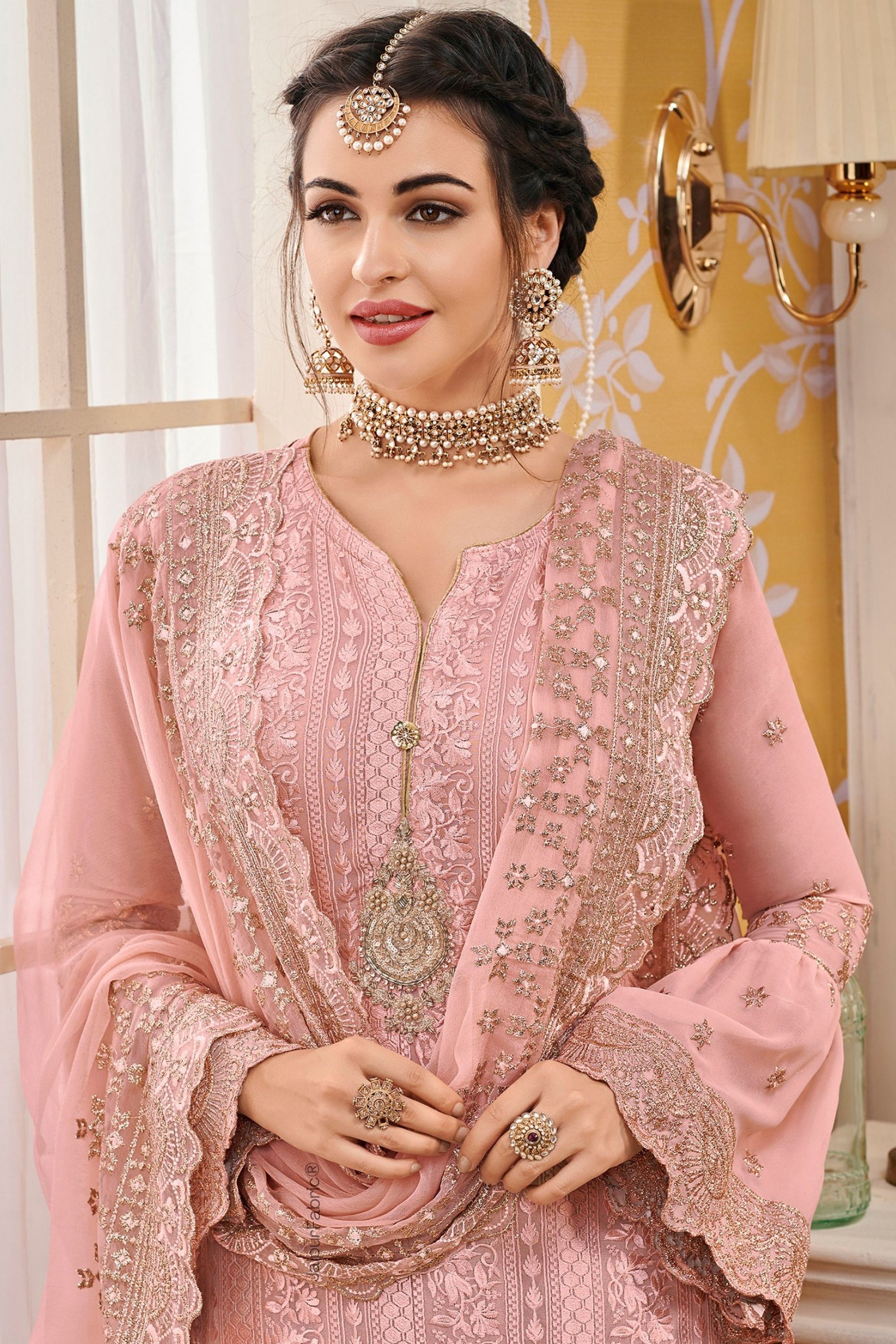 Embroidered & Sequin Work Georgette Semi Stitched Suit