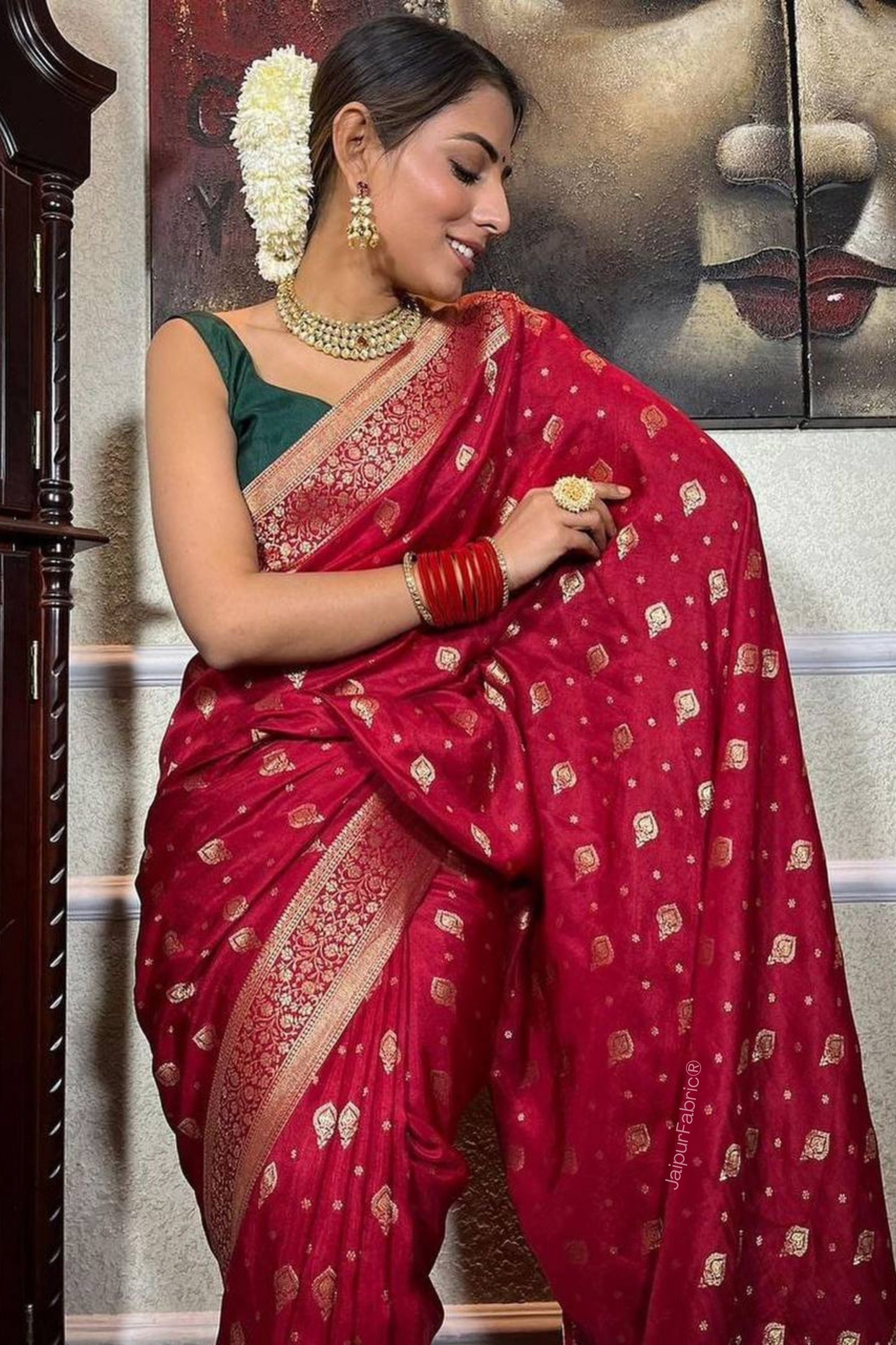 Sublime Red Color Banarasi Soft Silk Extra Ordinary Design Saree