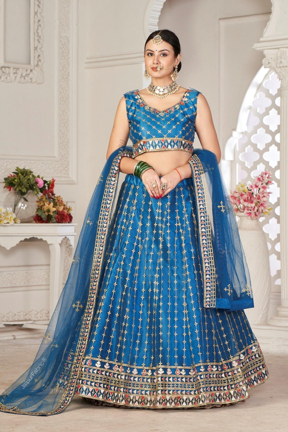 Graceful partywear rama colour girlish lehenga for stylish look