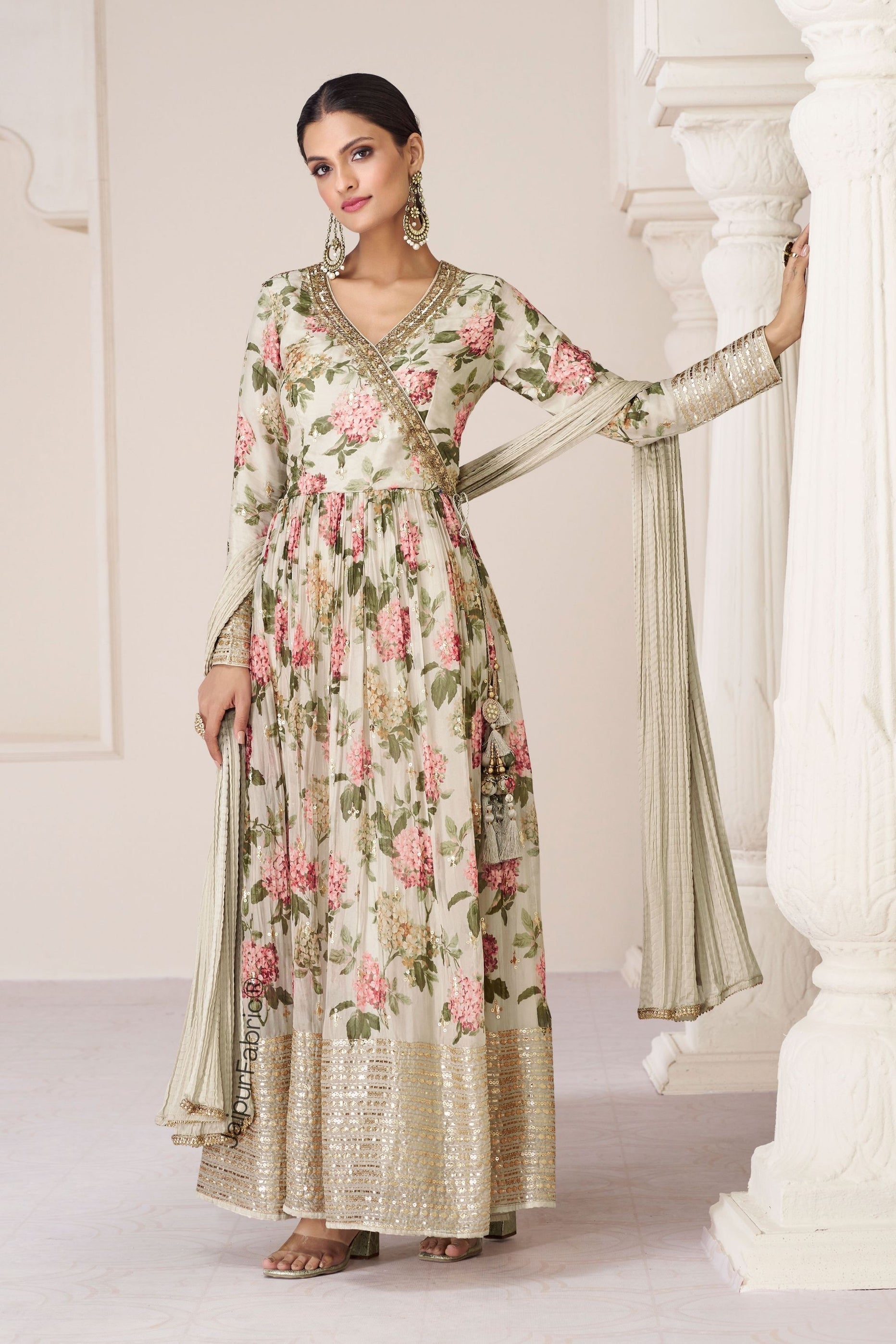 Floral Printed Georgette Gown Dupatta Anarkali Kurta Set