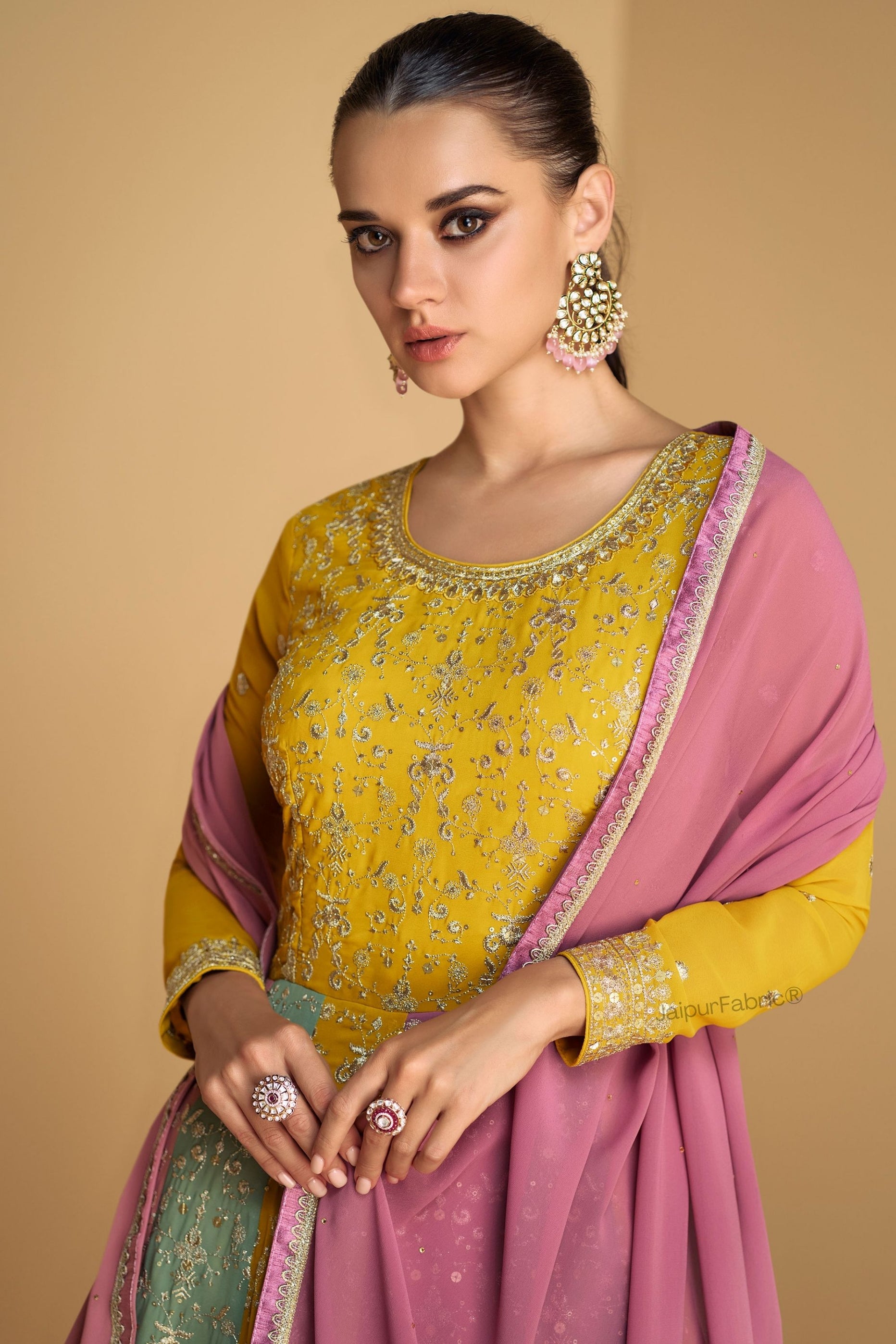 Yellow Anarkalisuit Beautiful Indian Wedding Party Wear Designer Suit