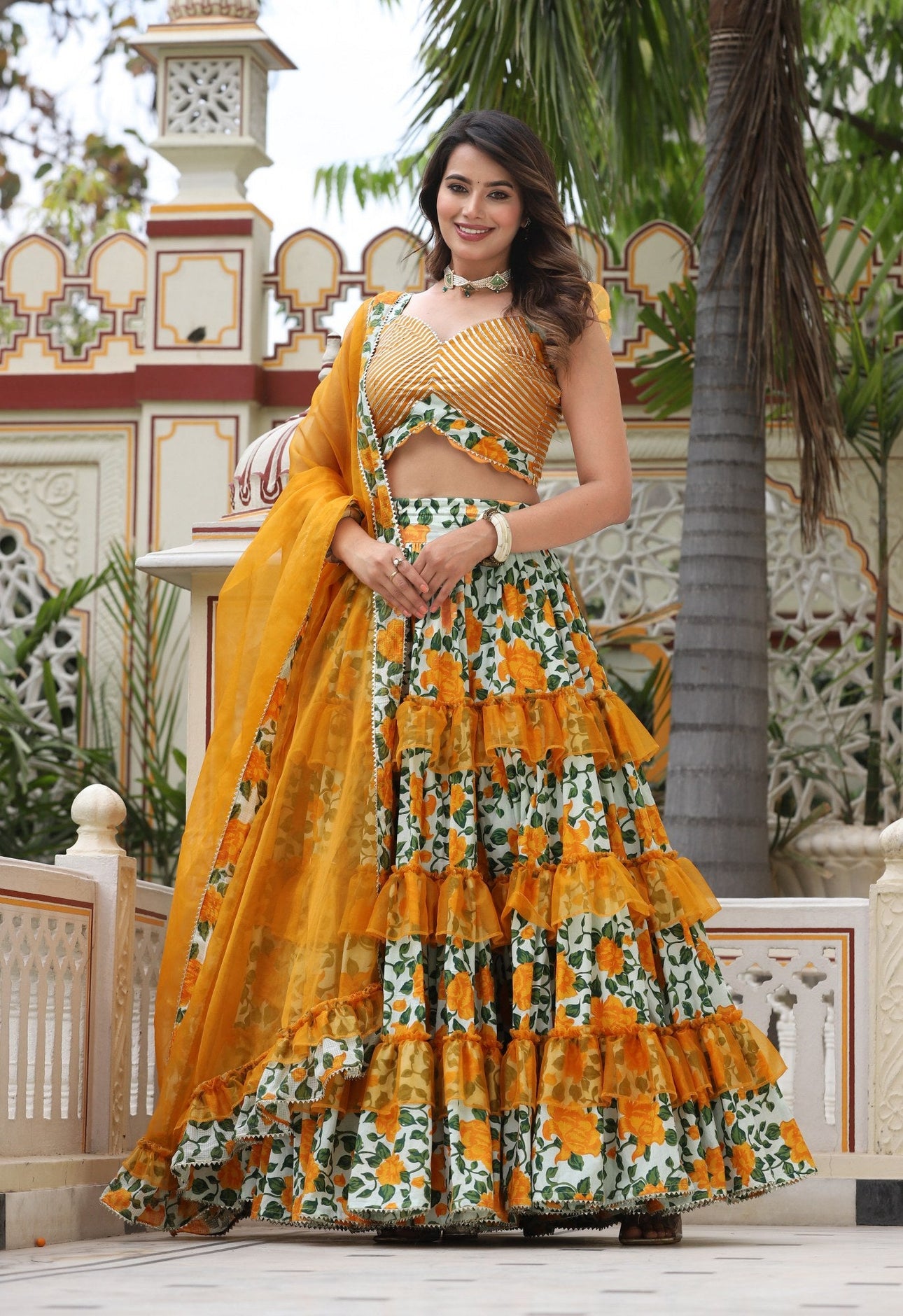 Boltonia Yellow Ferrel Cotton Lehenga