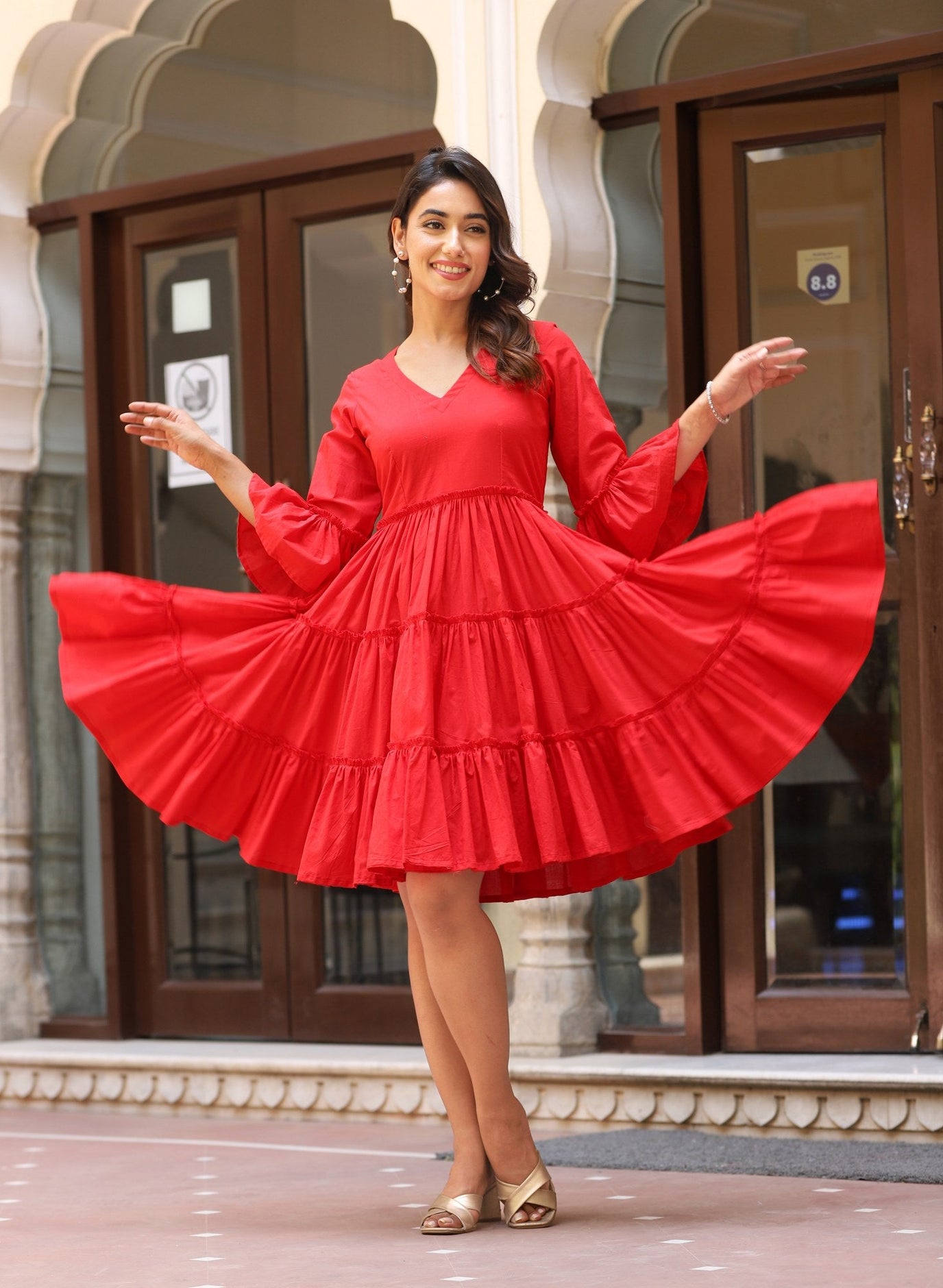 Canna Lily Red Tiered Dress